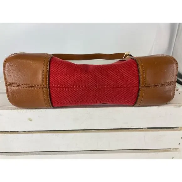 MICHAEL KORS, LARGE RED CANVAS, BROWN LEATHER SHOULDER BAG - Picture 15 of 16